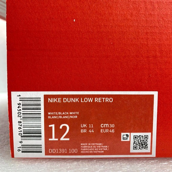 NIKE Dunk Low Retro DD1391-100 Panda Sneaker Shoes Black White - Men\'s 12 main image 10